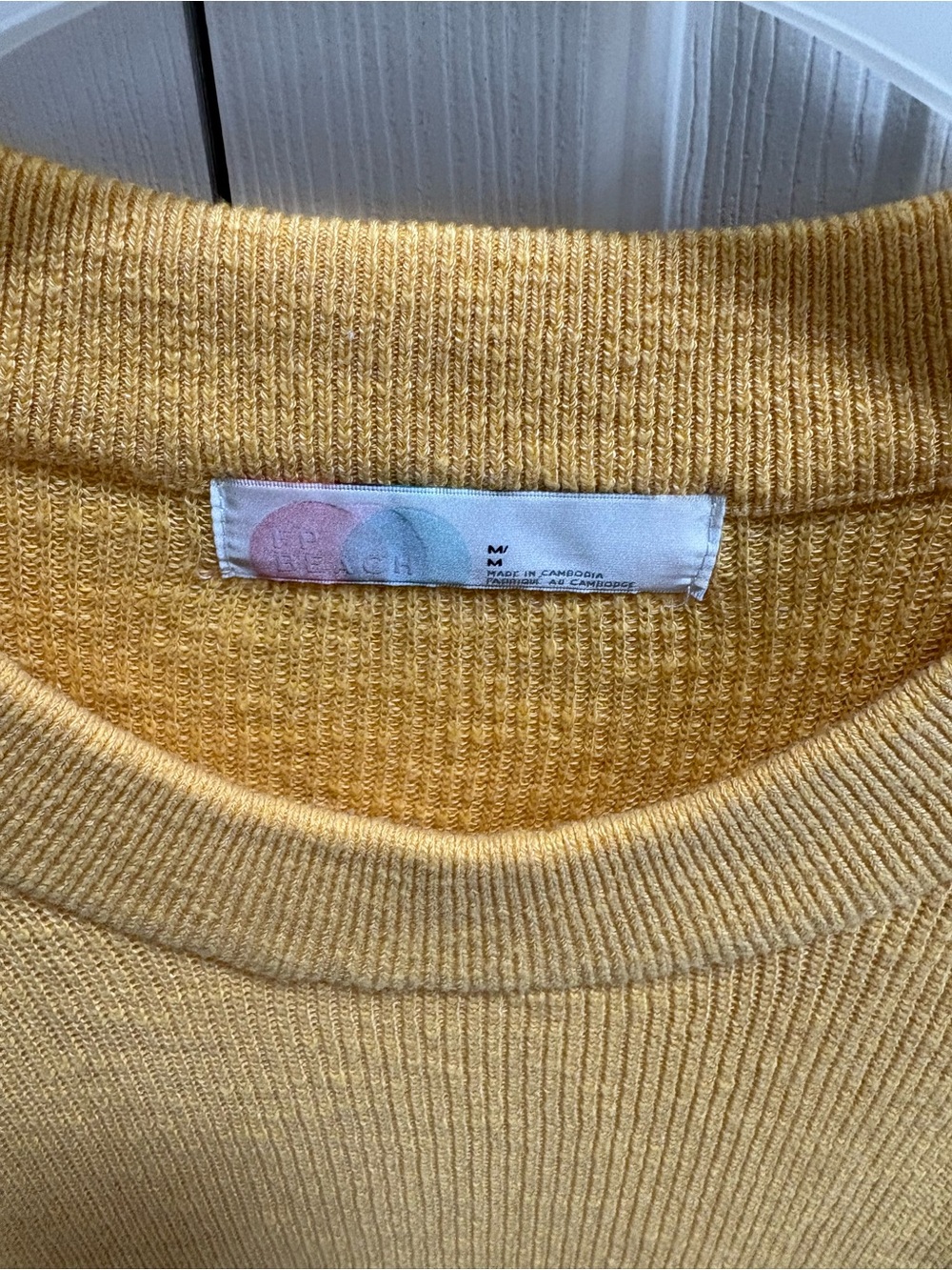 Free People Beach outfit.    Everyday Crewneck Sweater and pan in Mustard Yellow - Picture 2 of 5
